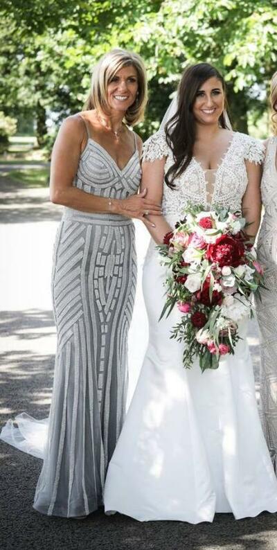 Elegant Grey Beading Sheath Mother of the Bride/Groom Dress Evening Formal Prom Dress