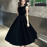 Black Velvet A-Line Party Dress, Beautiful Prom Evening Dress - Thumbnail 1