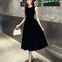 Black Velvet A-Line Party Dress, Beautiful Prom Evening Dress - Thumbnail 3