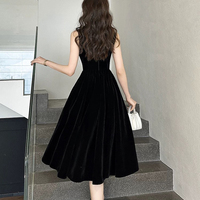 Black Velvet A-Line Party Dress, Beautiful Prom Evening Dress - Thumbnail 4