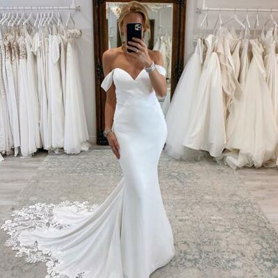Sexy mermaid off the shoulder satin wedding dress bridal dress bridal gown