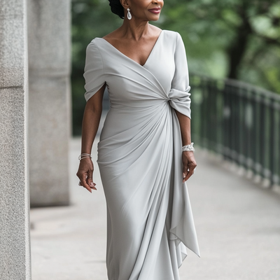 Elegant light grey sheath mother of the bride/groom dress evening formal prom dress