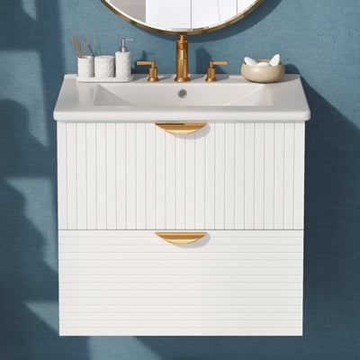 Modern 24-inch wall-mounted bathroom vanity with 2 drawers