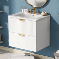 Modern 24-Inch Wall-Mounted Bathroom Vanity with 2 Drawers  - Thumbnail 4