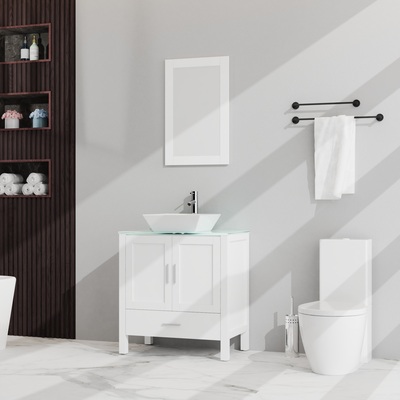 Goodyo 30" bathroom vanity & sink combo - glass top cabinet with mirror