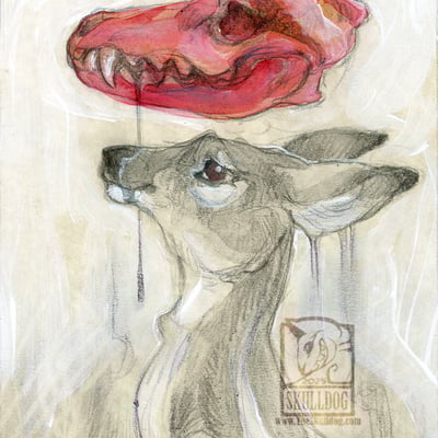 Skulls in red hanging heavy: deer