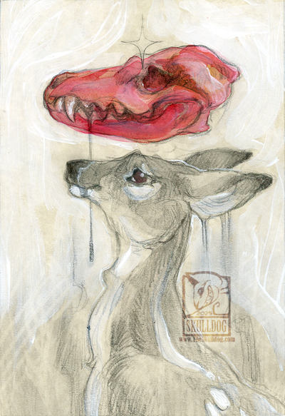 Skulls in red hanging heavy: Deer