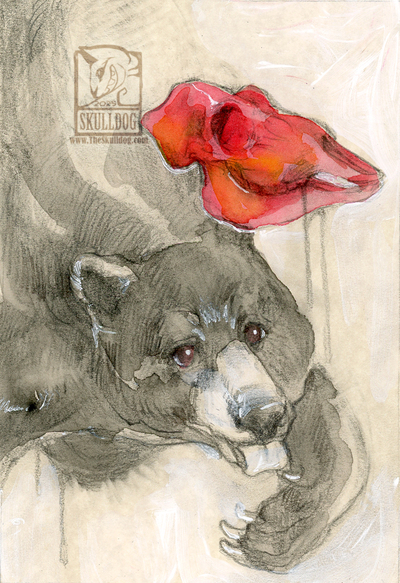 Skulls in red hanging heavy: Bear