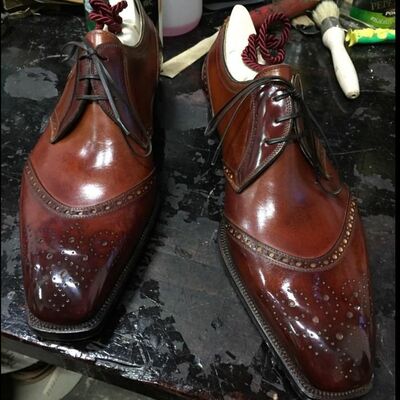 Hand made men's brown oxfords split shoes, gnuine leather formal shoes