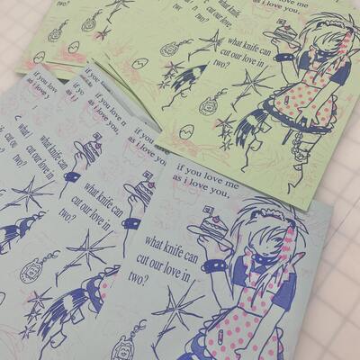 Strawberry cake slice risograph print