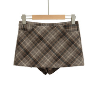 Retro sexy high waist A-line plaid ultra-short hip skirt - Thumbnail 5