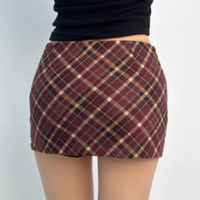 Retro sexy high waist A-line plaid ultra-short hip skirt - Thumbnail 1