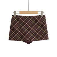 Retro sexy high waist A-line plaid ultra-short hip skirt - Thumbnail 3