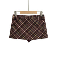 Retro sexy high waist A-line plaid ultra-short hip skirt - Thumbnail 6