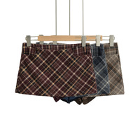 Retro sexy high waist A-line plaid ultra-short hip skirt - Thumbnail 8