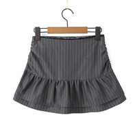 Lace patchwork puffy cloud skirt low waist drawstring anti-exposure striped short skirt - Thumbnail 2