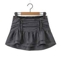 Lace patchwork puffy cloud skirt low waist drawstring anti-exposure striped short skirt - Thumbnail 3