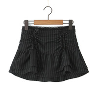 Lace patchwork puffy cloud skirt low waist drawstring anti-exposure striped short skirt - Thumbnail 4