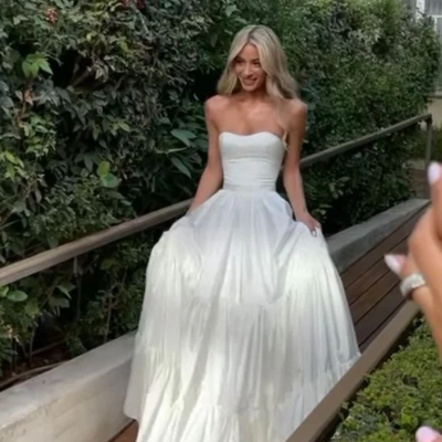 Sweetheart white prom party dress wedding dress with lace up