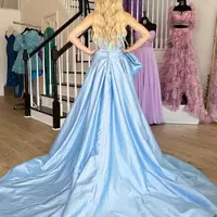 Ruched Fuchsia Prom Dress A Line Strapless with Bowknot - Thumbnail 1