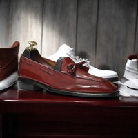 Handmade Men's Burgundy Genuine Leather Shoes,Loafer Tussle Shoes - Thumbnail 2