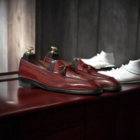 Handmade Men's Burgundy Genuine Leather Shoes,Loafer Tussle Shoes - Thumbnail 3