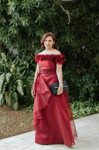 Elegant Sheath Red Off the Shoulder Mother of the Bride/Groom Dress Evening Formal Prom Dress