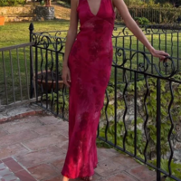 Charming Deep V Neck Print Floral Long Prom Dress - Thumbnail 1