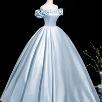 Blue A-Line Off the Shoulder Evening Party Dress - Thumbnail 2