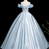 Blue A-Line Off the Shoulder Evening Party Dress - Thumbnail 3