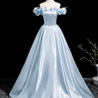 Blue A-Line Off the Shoulder Evening Party Dress - Thumbnail 5