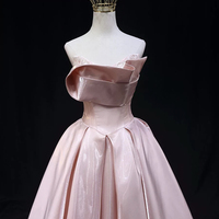 Burgundy Strapless Satin Long A-Line Prom Party Dress - Thumbnail 1