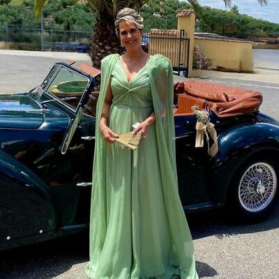 Elegant green a line with shawl mother of the bride/groom dress evening formal prom dress