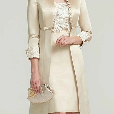 Elegant sheath tea-length mother of the bride/groom dress evening formal prom dress