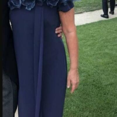 Elegant sheath navy blue off the shoulder mother of the bride/groom dress evening formal prom dress