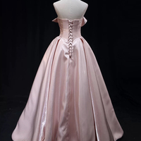 Burgundy Strapless Satin Long A-Line Prom Party Dress - Thumbnail 2