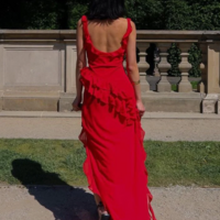 Sexy Red Long Ruffle Evening Dresses - Thumbnail 1