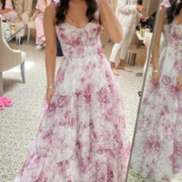 Beautiful Chiffon Floral Print Prom Dress With Lace Up - Thumbnail 1