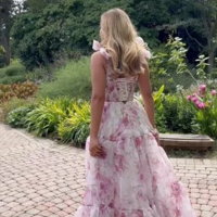 Beautiful Chiffon Floral Print Prom Dress With Lace Up - Thumbnail 2