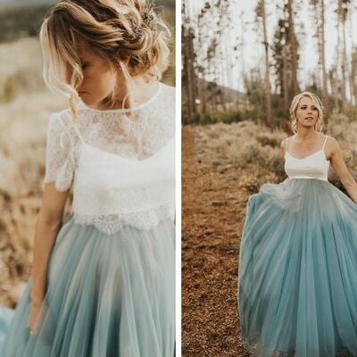 Rustic blue boho tulle wedding dress bridal dress bridal gown