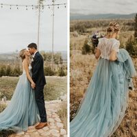 Rustic Blue Boho Tulle Wedding Dress Bridal Dress Bridal Gown - Thumbnail 1