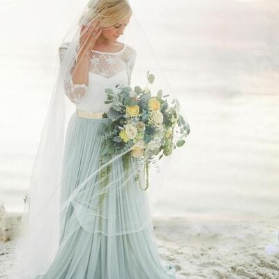 Rustic blue tulle wedding dress bridal dress bridal gown