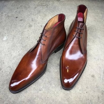 Handmade Men Brown Leather Chukka Boot