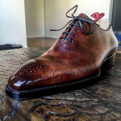 Handmade Men Brown Patina Leather Lace up Dress Shoes