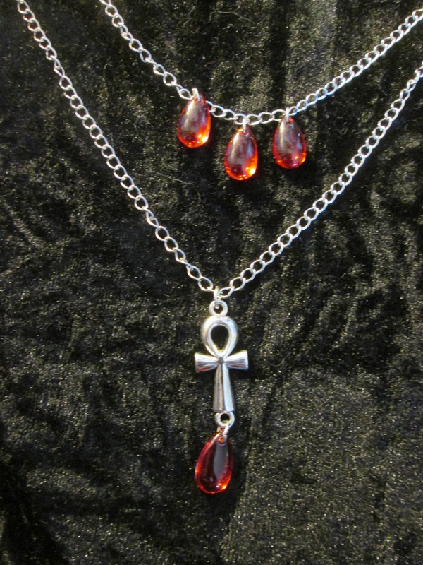 Vampire Ankh and Blood Drop Necklace Set