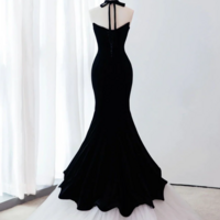 Mermaid Black Velvet V Neck Lace Up Prom Dresses - Thumbnail 1