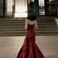 Spaghetti Straps Long Ruffled Wine Red Prom Dresses  - Thumbnail 1