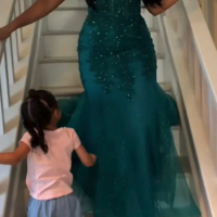 Mermaid Dark Green Tulle Lace Prom Dress With Beading - Thumbnail 2