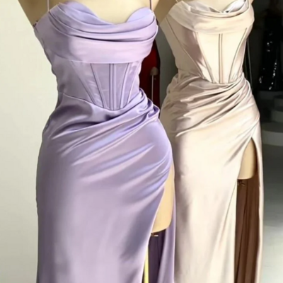 Sweetheart lilac long split prom dresses evening gowns