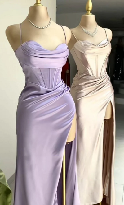 Sweetheart Lilac Long Split Prom Dresses Evening Gowns